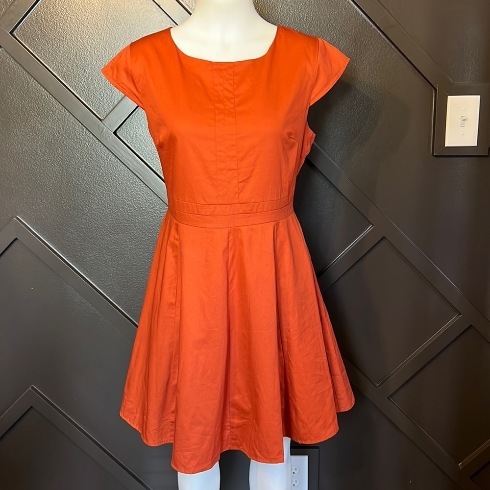 AMELIA Rust Cap Sleeve Fit & Flare Dress Size 14 Preppy Minimalist
